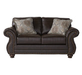Leinster Fabric Upholstered Nailhead Loveseat in Espresso