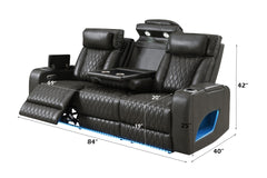 Taddeo Dark Gray Synthetic Leather Power Motion Sofa w/Power Headrest, USB, Wireless Charger, LED & Reading Light