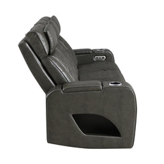 Taddeo Dark Gray Synthetic Leather Power Motion Sofa w/Power Headrest, USB, Wireless Charger, LED & Reading Light
