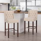 Modern Minimalist Metal Leg Bar Stool, Beige, 30" Height, High Density Fabric Seat, Commercial Grade Bar Stool