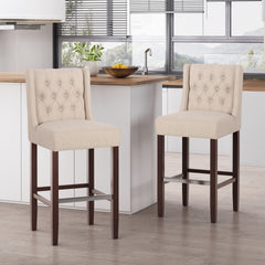 Modern Minimalist Metal Leg Bar Stool, Beige, 30" Height, High Density Fabric Seat, Commercial Grade Bar Stool