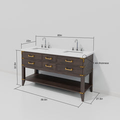 Brown Oak Double Bath Vanity 60 in. W x 22 in. D
