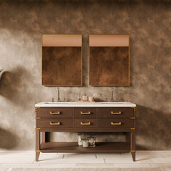Brown Oak Double Bath Vanity 60 in. W x 22 in. D