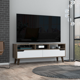 Tv Stand for TV´s up 52", Three Open Shelves, Two Flexible Drawers, Dark Walnut / White