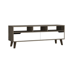Tv Stand for TV´s up 52", Three Open Shelves, Two Flexible Drawers, Dark Walnut / White