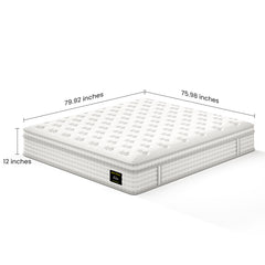 12'' Hybrid Mattress - King, Memory Foam & Pocket Springs for Pressure Relief, Fiberglass Free Ergonomic Home White