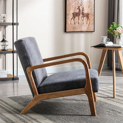 Classic Mid Century Modern Accent Chairs for Living Room or Bedroom, Espresso Finish Open-Framed Armchair with Plush Cushioning and Microfiber Upholstery, Light Gray