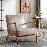 Classic Mid Century Modern Accent Chairs for Living Room or Bedroom, Espresso Finish Open-Framed Armchair with Plush Cushioning and Microfiber Upholstery, Light Camel