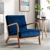 Classic Mid Century Modern Accent Chairs for Living Room or Bedroom, Espresso Finish Open-Framed Armchair with Plush Cushioning and Velvet Fabric, Blue