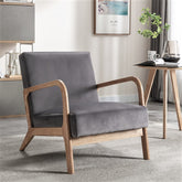 Classic Mid Century Modern Accent Chairs for Living Room or Bedroom, Espresso Finish Open-Framed Armchair with Plush Cushioning and Velvet Fabric, Gray
