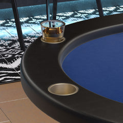 96" Poker Table for Texas Holdem Casino Game Premium Aura Oval with Waterproof Felt Cup Holders Chips Tray Drop Box Blue