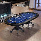 96" Poker Table for Texas Holdem Casino Game Premium Aura Oval with Waterproof Felt Cup Holders Chips Tray Drop Box Blue