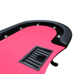 96" Poker Table for 10 Players Casino Game Texas Hold'em Premium Oval with Round Stud Rivet Decorate Waterproof Cloth Chip Tray Cup Holders Red