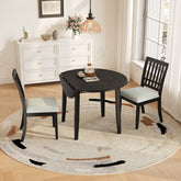 3-Piece Round Dining Table Set for 2 People, 1 Folding Wood Dining Table + 2 Upholstered Chairs, Space-Saving Design for Small Apartments and Dining Areas - BLACK