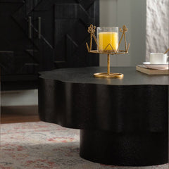 Scalloped Black Coffee Table: Unique Wave-Edge Shape, Elegant Focal Piece for Stylish Spaces.