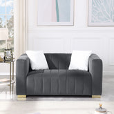 A modern channel sofa take on a traditional Chesterfield,Grey color,loveseater