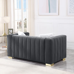 A modern channel sofa take on a traditional Chesterfield,Grey color,loveseater