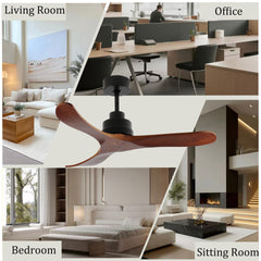 42-Inch Ceiling Fan Without Light, Solid Wood Blades, Downrod Mount for Sloped Ceiling ≤15°, Reversible Quiet DC Motor, Remote Control with 6 Speeds & Timer, Energy Saving for Bedroom, Living Room