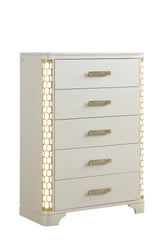 Jasmine 5-Drawer Chest with side LED Lightning made with Wood in Beige same as 659436285736 (CA inventory)