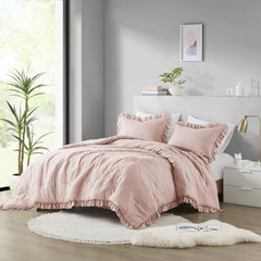 3-Piece Full/Queen Diamond Quilted Ruffle Edge Comforter Set