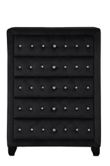 Sophia Modern Style Crystal Tufted Upholstery 5-Drawer Chest finished with Velvet Fabric made with Wood in Black same as G150108572 (NJ inventory)