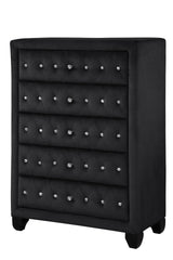 Sophia Modern Style Crystal Tufted Upholstery 5-Drawer Chest finished with Velvet Fabric made with Wood in Black same as G150108572 (NJ inventory)