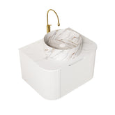 DINA 24" Bathroom Vanity&Sink, Floating Curved Edges Striped Storage Plywood Cabinet with Drawer, Matte Stone White Pattern Ceramic Basin&Sintered Stone Top, Pre-assembled, White (New SKU)