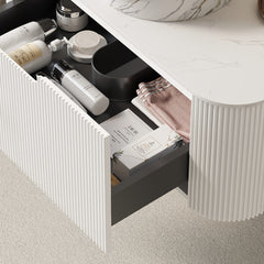 DINA 24'' Wall Mounted Plywood Cabinet with Carrara White Sintered Stone Countertop, One Drawer, NO Basin, NO Faucet and Drain, White Color (New SKU)