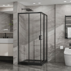 Goodyo Corner Shower Enclosure 36 in.D x 36 in. W x 72 in. H, Sliding Shower Door with Black Shower Base, Shower Stall with 1/4 in Clear Tempered Glass, Easy Clean