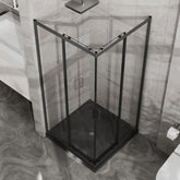 Goodyo Corner Shower Enclosure 36 in.D x 36 in. W x 72 in. H, Sliding Shower Door with Black Shower Base, Shower Stall with 1/4 in Clear Tempered Glass, Easy Clean