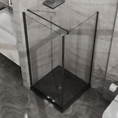 Goodyo Shower Enclosure 36 in.D x 36 in. W x 72 in. H, Corner Shower Door with Shower Base, Pivot Opening Frameless Shower Stall with 1/4 in Clear Tempered Glass, Black Set