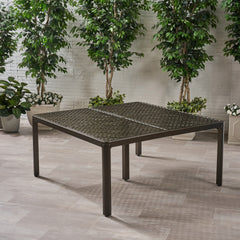 Outdoor Modern Aluminum Dining Table with Woven Accents, Gloss Black