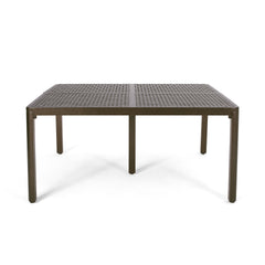 Outdoor Modern Aluminum Dining Table with Woven Accents, Gloss Black
