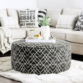 Contemporary Style Round Upholstery Ottoman Welt Trim Black Finish