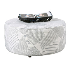 Round Upholstery Ottoman Transitional Style Welt Trim Gray & Navy Finish