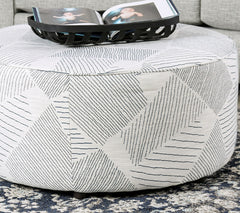 Round Upholstery Ottoman Transitional Style Welt Trim Gray & Navy Finish