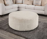 Soft Upholstery Top Round Ottoman Transitional Style Patterend Chenille Tan Finish