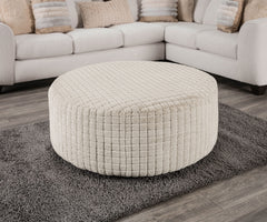 Soft Upholstery Top Round Ottoman Transitional Style Patterend Chenille Tan Finish