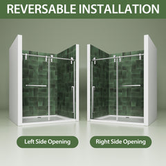 44"-48" W x 76" H Frameless Sliding Shower Door, Chrome Shower Screen, 5/16" (8mm) Clear Tempered Glass With Explosion-proof Film