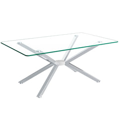 39.37" Rectangular Clear Tempered Glass Coffee Table,Stylish Design with silver Metal Legs, Coffee Table for Living Room