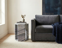 Luxury Aurora Natural Marble Side Table, Side Length 16cm Hexagonal End Table with Polished Finish - Blue,Purple,Gold,multi Vein Stone Plinth for Living Room (40cm x 32cm)