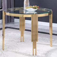 38.6" Round Glass Dining Table, Tempered Glass Tabletop and Polished Gold Legs, Modern Style Table for Home, Kitchen. Dining Room