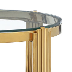 38.6" Round Glass Dining Table, Tempered Glass Tabletop and Polished Gold Legs, Modern Style Table for Home, Kitchen. Dining Room