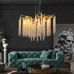 24-inch Modern Golden Pendant Light with Cascading Crystal Strands, Ideal for Living Room, Dining Room and Foyer, High-End Decorative Lighting Fixture (Bulb Not Included)