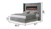 LIZZELLE Upholstery Wooden King 4 PC Bedroom set with Ambient lighting in Gray Velvet Finish(CA INVENTORY)