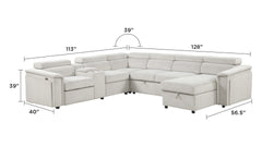 Harvey Modern Style power recliner Sleeper Sectional sofa made with wood in Beige (CA Warehouse inventory)