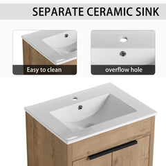 60 Inch Freestanding Bathroom Vanity with Ceramic Sink and Storage Cabinets, Soft Closing Door, 02424IMO*2+0312 Combination Cabinet, KD-Package
