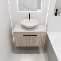 30''Modern Design Float Bathroom Vanity With Ceramic Basin Set,Wall Mounted White Oak Vanity With Soft Close Door,KD-Packing,KD-Packing,2 Pieces Parcel(TOP-BAB217MOWH)