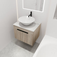 24 " Modern Design Float Bathroom Vanity With Ceramic Basin Set, Wall Mounted White Oak Vanity With Soft Close Door,KD-Packing,KD-Packing,2 Pieces Parcel(TOP-BAB217MOWH)