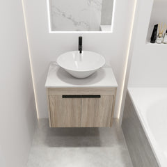 24 " Modern Design Float Bathroom Vanity With Ceramic Basin Set, Wall Mounted White Oak Vanity With Soft Close Door,KD-Packing,KD-Packing,2 Pieces Parcel(TOP-BAB217MOWH)